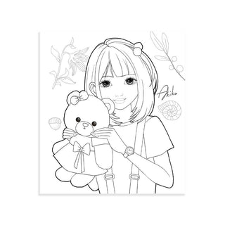 WeGirls Akiko with teddy bear doll - character and doll coloring page