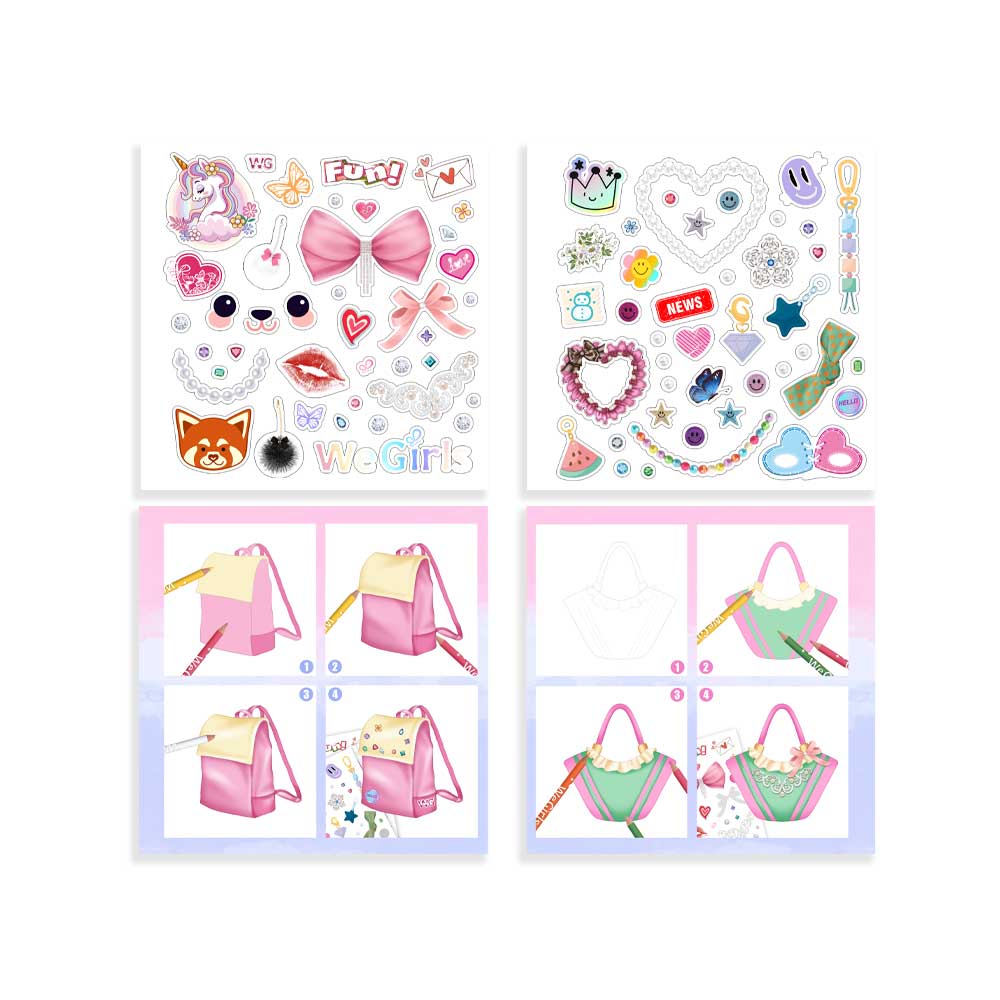 WeGirls bag design stickers - decorative accessories and coloring guide