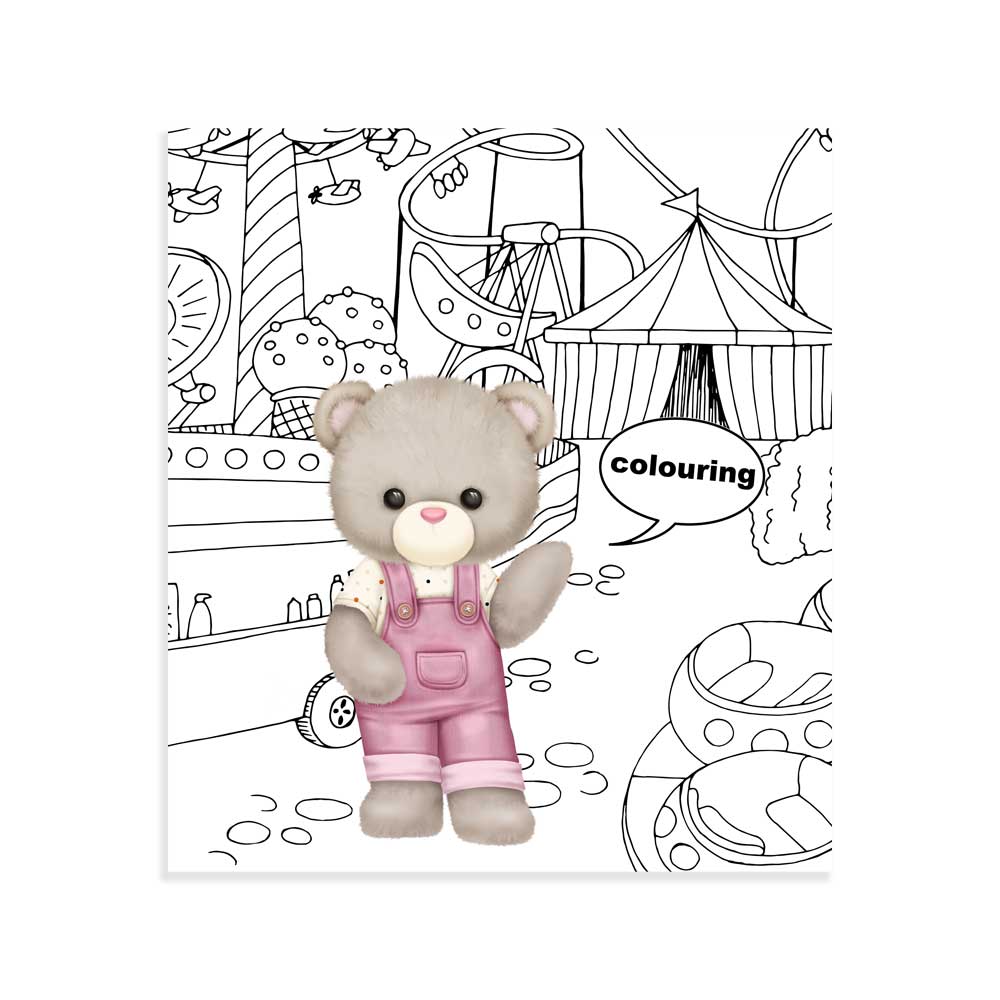 WeGirls doll and background line art - coloring page with scene setting