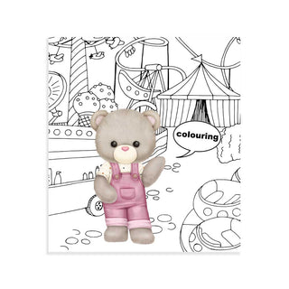 WeGirls doll and background line art - coloring page with scene setting