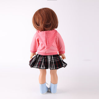 Back view showing Akiko doll's hoodie back details and short hairstyle