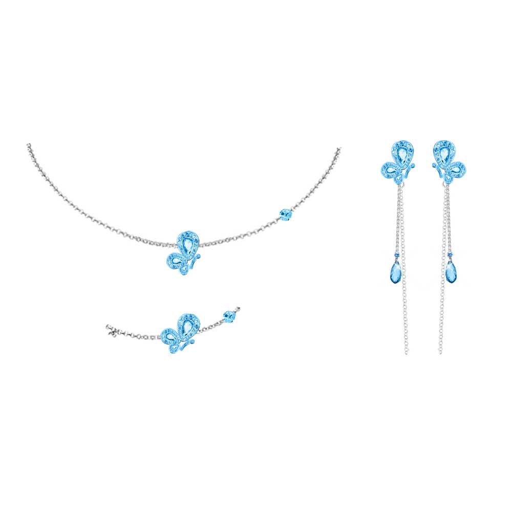 WeGirls baby blue butterfly jewelry set - ethereal necklace, bracelet & earrings trio for fairytale looks