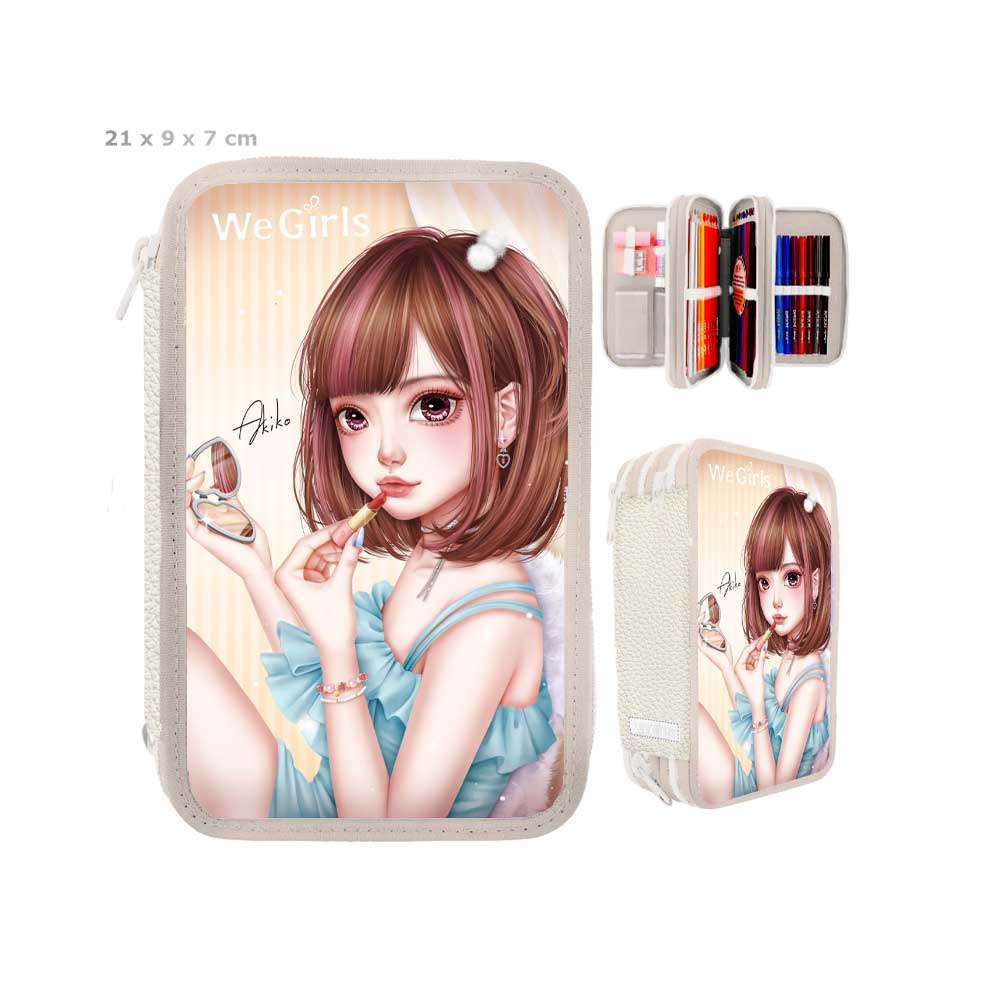 WeGirls beige Akiko makeup theme pencil case - extra large student cosmetic organizer with 360°