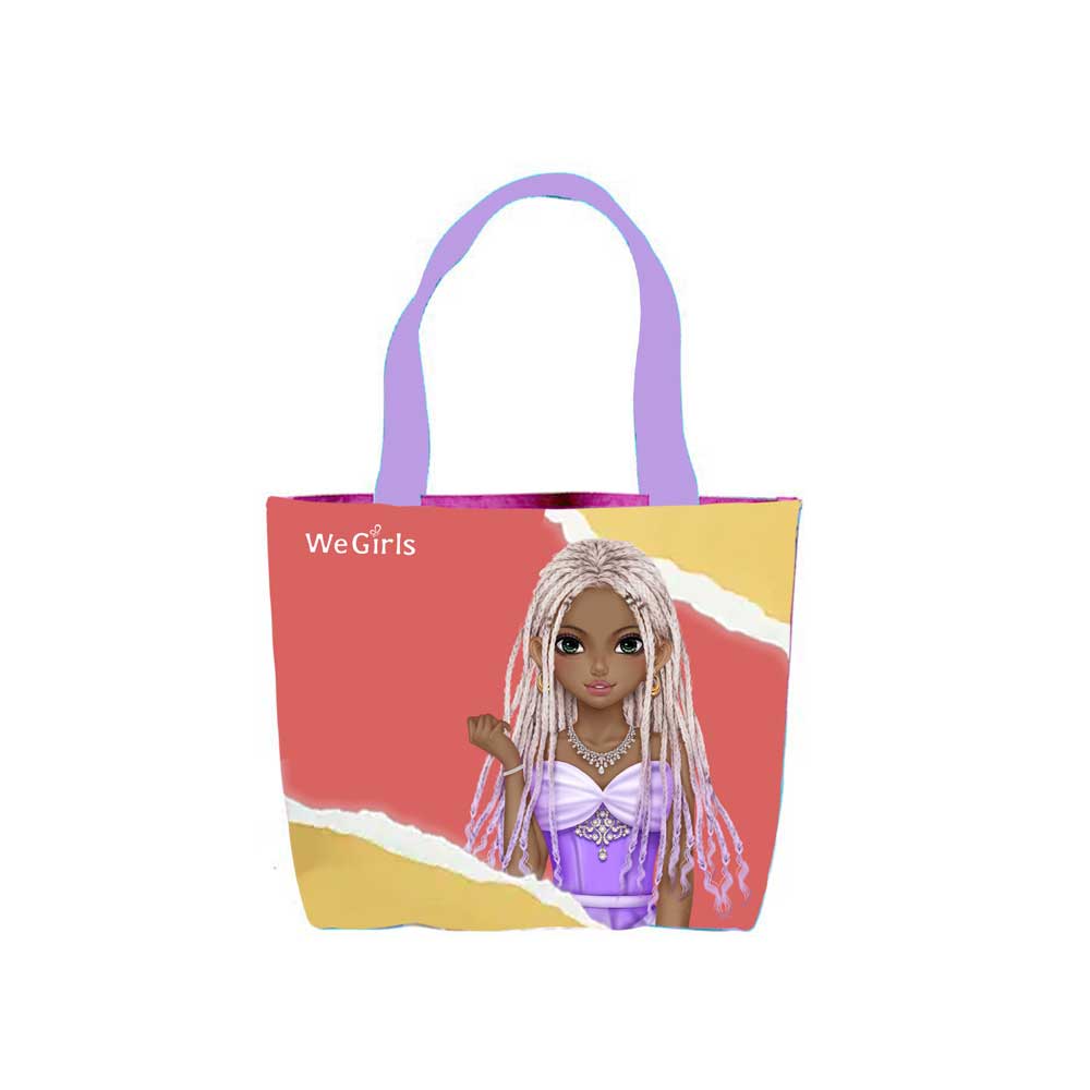 WeGirls large capacity canvas tote bag with Naya character patchwork print - versatile travel fashion accessory
