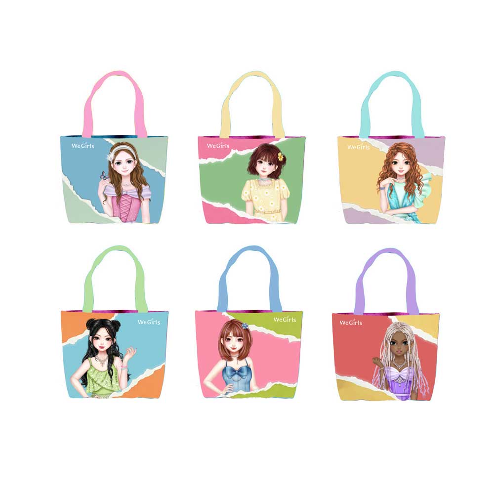 WeGirls fashion canvas tote bag set - large capacity patchwork collection with multiple character designs