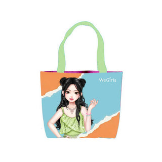 WeGirls spacious canvas tote with Wanru patchwork print - versatile fashion bag for travel and daily use