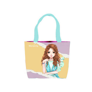 WeGirls oversized canvas tote with Yufei patchwork art - versatile statement bag for daily use