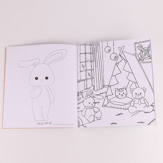 WeGirls doll and background line art - coloring page with scene setting