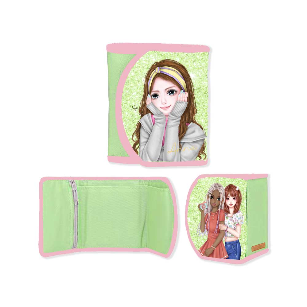 WeGirls light green tri-fold wallet with Anna character - ultra slim card case showing front/side views