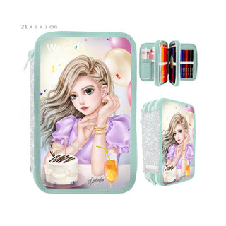 WeGirls green Natasha birthday theme pencil case - multi-layer student organizer with large capacity (360°views)