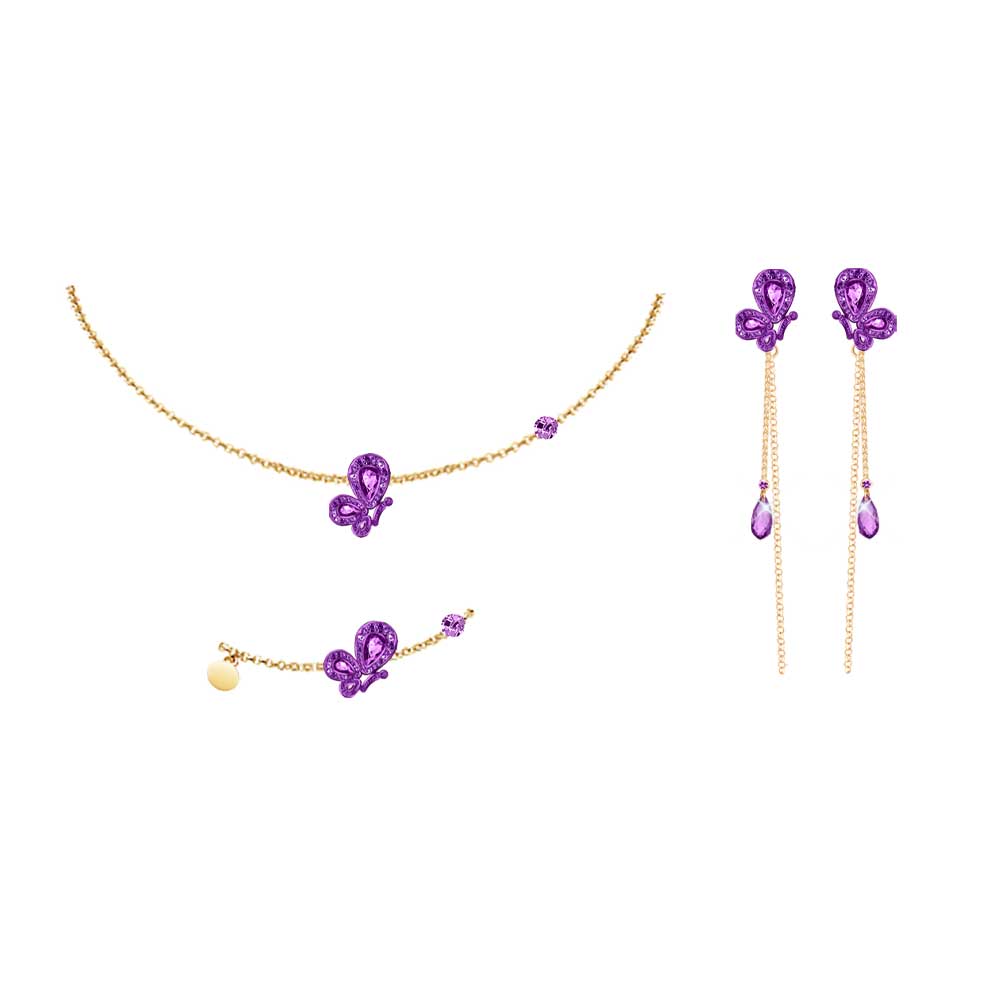 WeGirls lavender butterfly jewelry set - enchanting necklace, bracelet & earrings trio for romantic styles