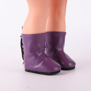 Detailed view of Natasha doll's purple ballet shoes (or boots), showing design and fit