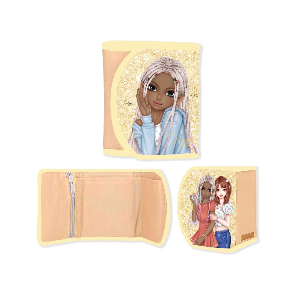 WeGirls orange tri-fold wallet with Naya design - ultra slim card holder showing front and side views