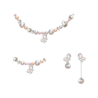 WeGirls pearl butterfly jewelry set - classic necklace, bracelet & earrings with crystal accents