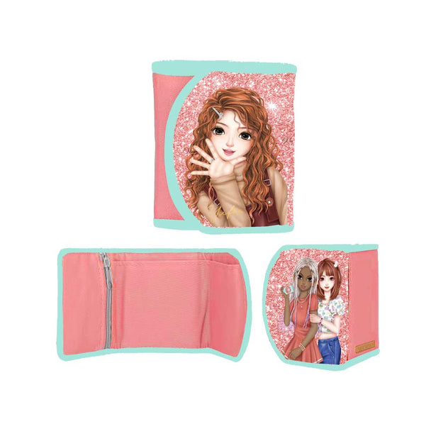 WeGirls lightweight tri-fold card wallet with Yufei character design - front and side views showing compact size