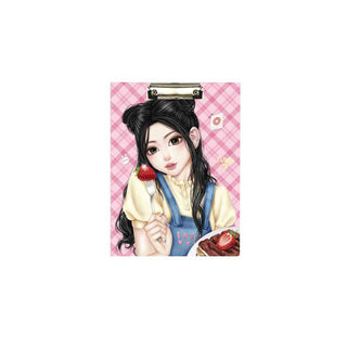 WeGirls pink checkered clipboard with Yufei design - portable hardcover writing board with folder holder for school
