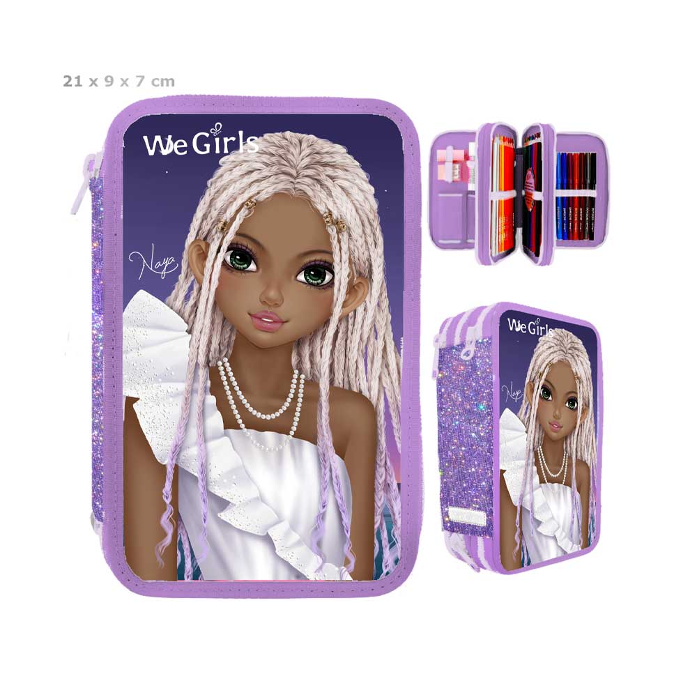 WeGirls purple Naya print multi-layer pencil case - extra capacity student stationery organizer with 360°views