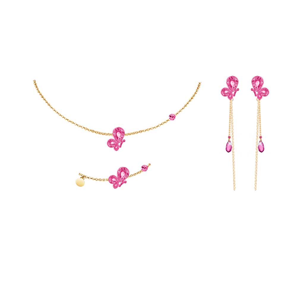 WeGirls rose gold butterfly jewelry set - matching necklace, bracelet & earrings for teen girls