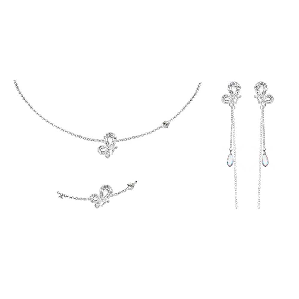 WeGirls sterling silver butterfly jewelry set - elegant necklace, bracelet & earrings trio for formal occasions