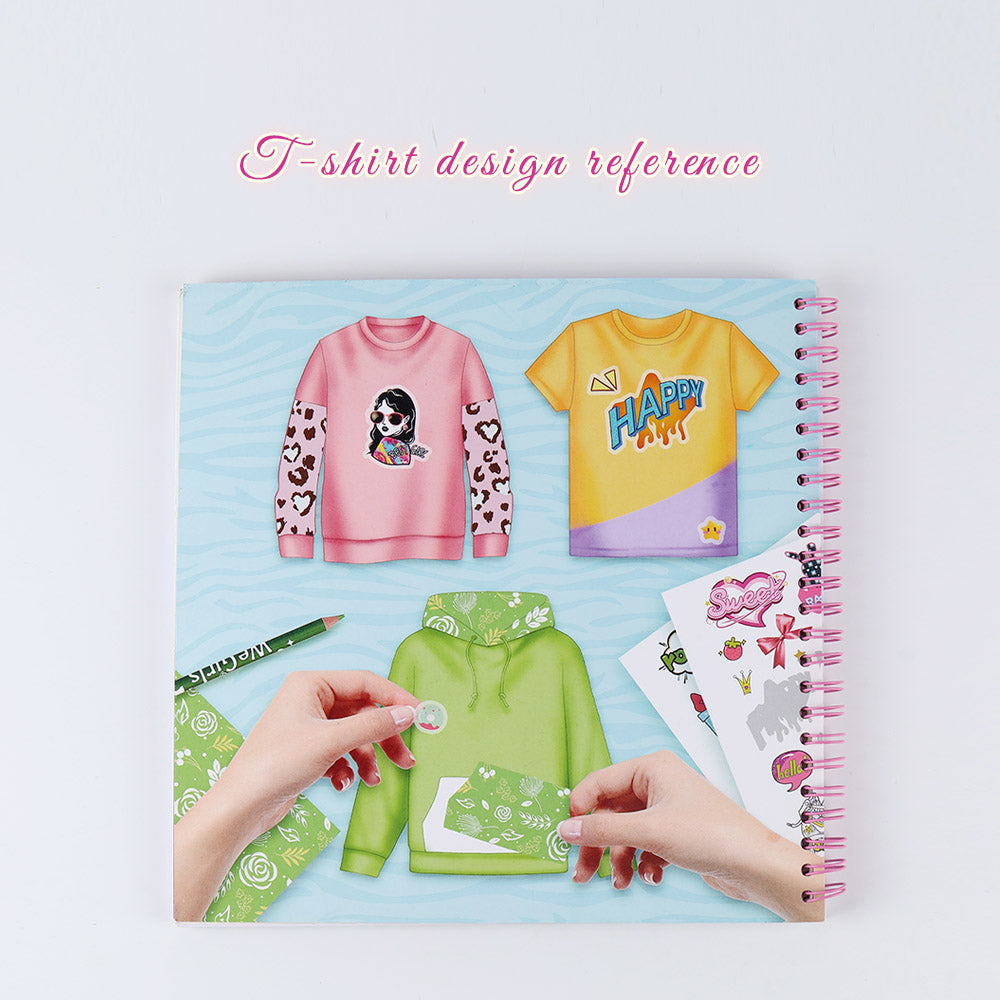 Step-by-step T-shirt design tutorial for kids - Interactive creative guide from WeGirls coloring book