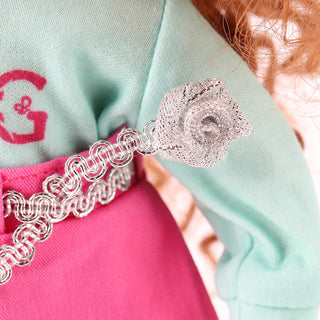 Close-up view of Yufei doll's fashionable silver belt accessory